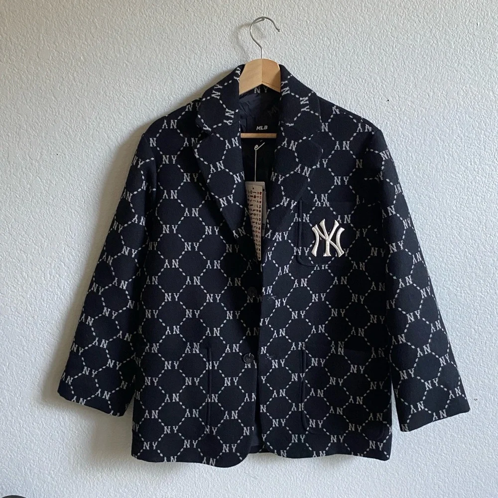 MLB Korea NY Yankees Monogram Wool Blend Blazer K Fashion Korean Streetwear XS